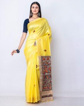 women-madhubani-print-saree-with-contrast-border