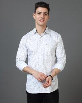 men-leaf-print-slim-fit-shirt-with-patch-pocket