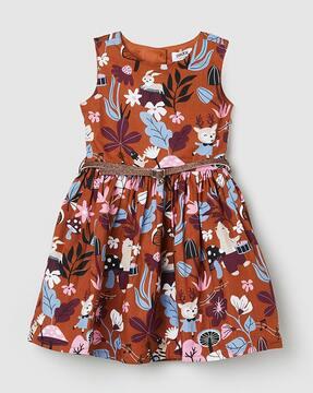 floral-print-round-neck-fit-&-flare-dress
