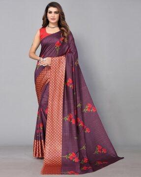 women-floral-print-saree-with-contrast-border