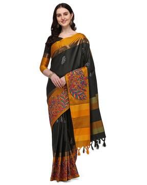 women-embroidered-saree-with-contrast-&-tasselled-border