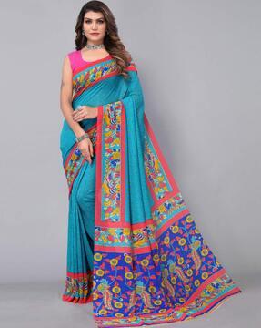 women-floral-print-saree-with-contrast-border