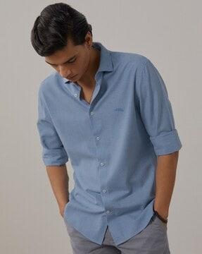 men-logo-embroidered-regular-fit-shirt-with-spread-collar