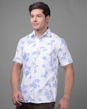 men-floral-print-slim-fit-shirt-with-patch-pocket