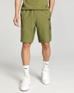 men-logo-print-flat-front-shorts