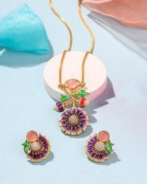 gold-plated-radiant-blossom-enamel-pendant-&-earrings-set