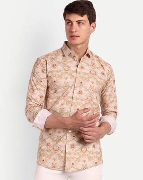 men-floral-print-regular-fit-shirt-with-spread-collar