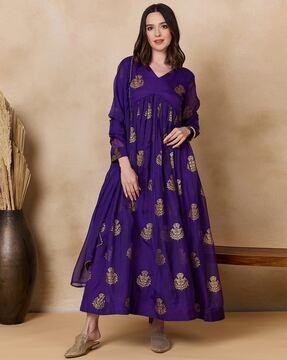 women-floral-print-gown-with-dupatta