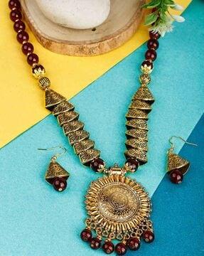 women-oxidized-beaded-necklace-&-earrings-set