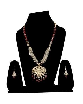 women-oxidized-beaded-necklace-&-earrings-set