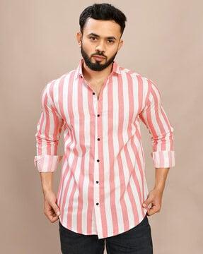 men-striped-regular-fit-shirt-with-curved-hem