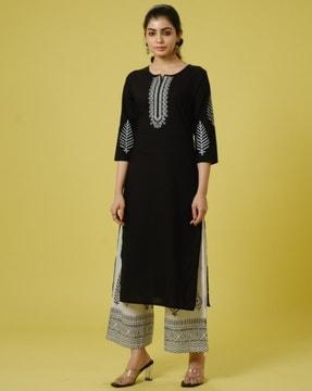 women-embroidered-straight-kurta-with-palazzos-&-dupatta