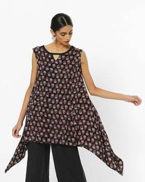 floral-print-tunic-with-dipped-hems-