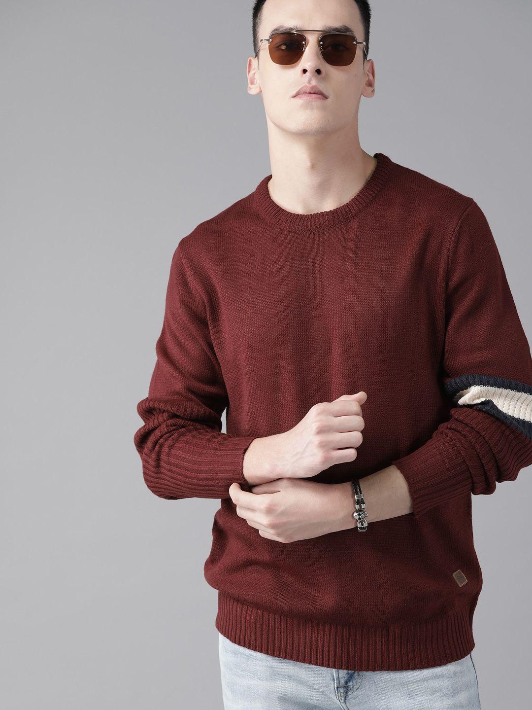the-roadster-lifestyle-co-men-maroon-solid-sweater