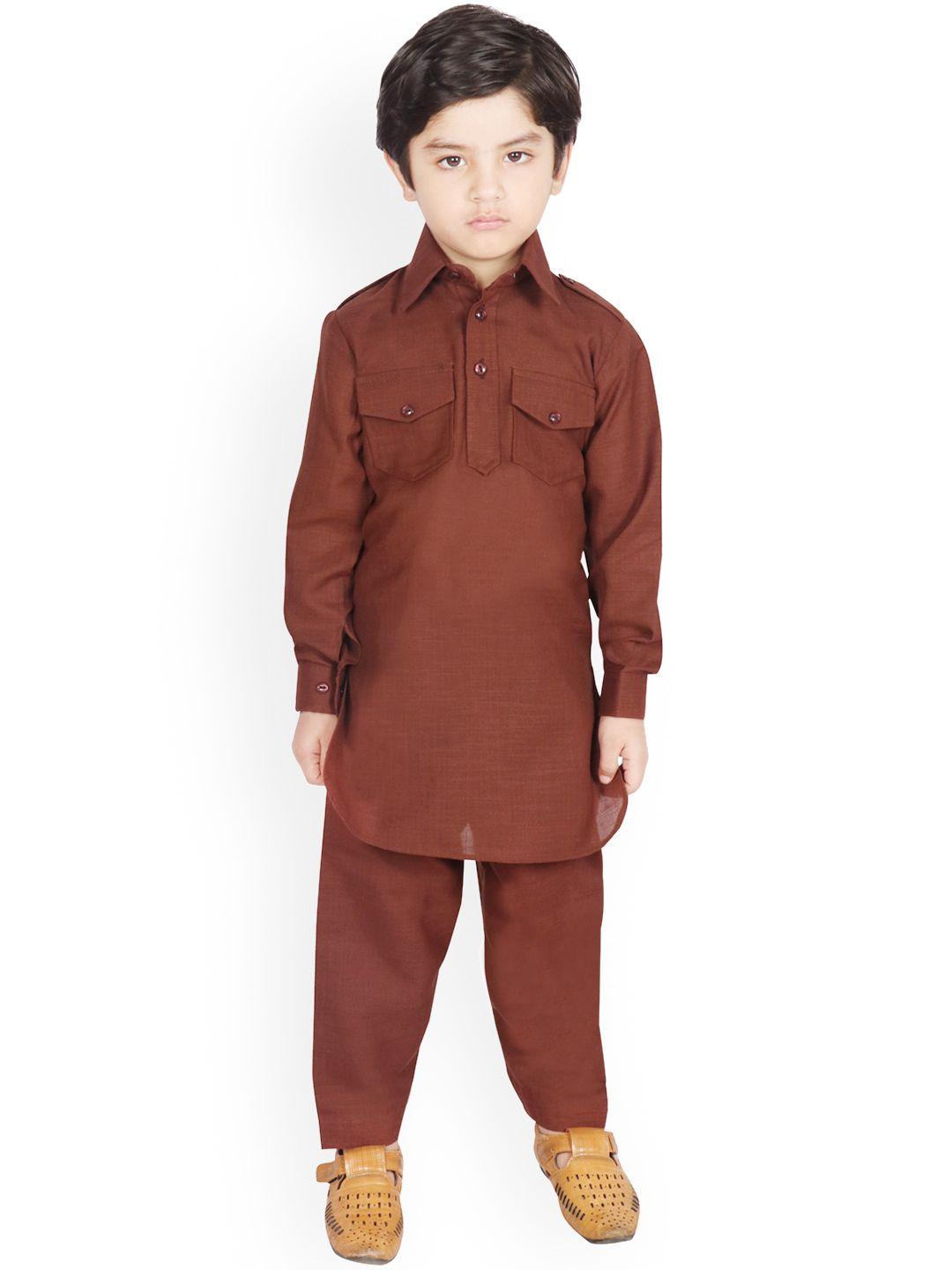 sg-yuvraj-boys-coffee-brown-solid-kurta-with-pyjamas
