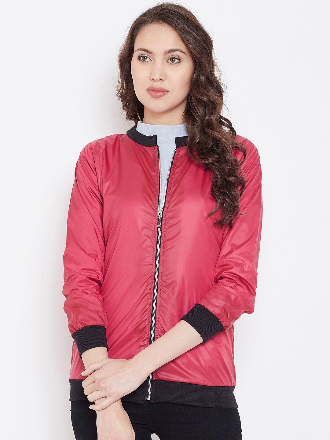 belle-fille-women-pink-solid-lightweight-bomber-jacket