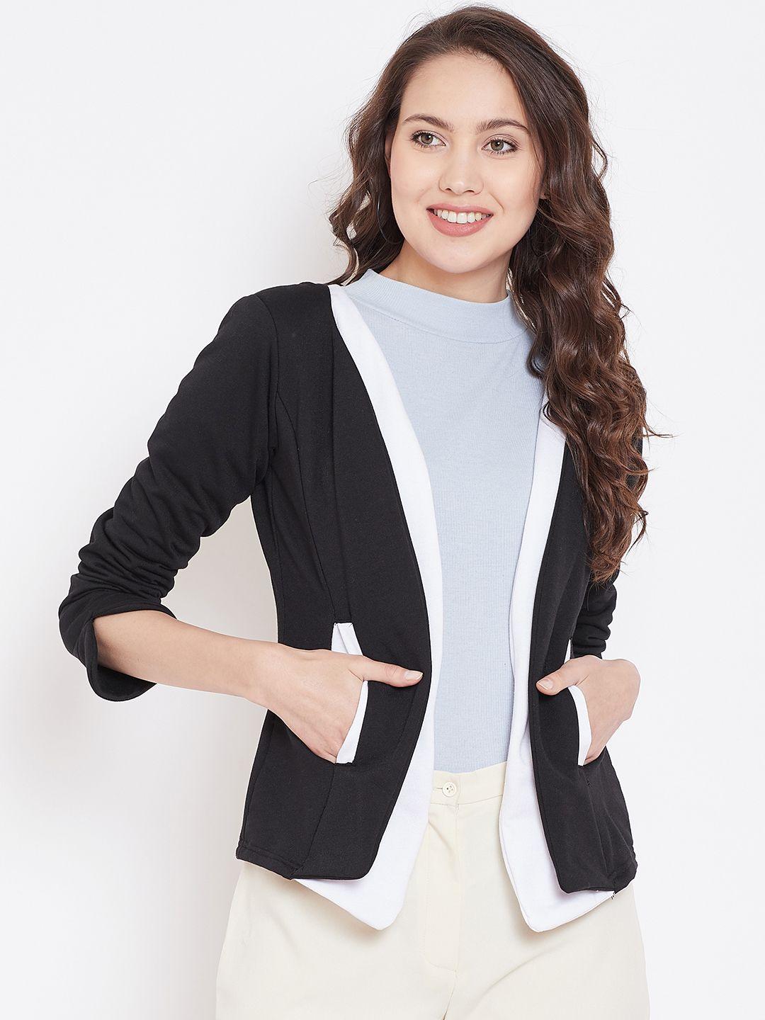 belle-fille-women-black-&-white-solid-open-front-jacket