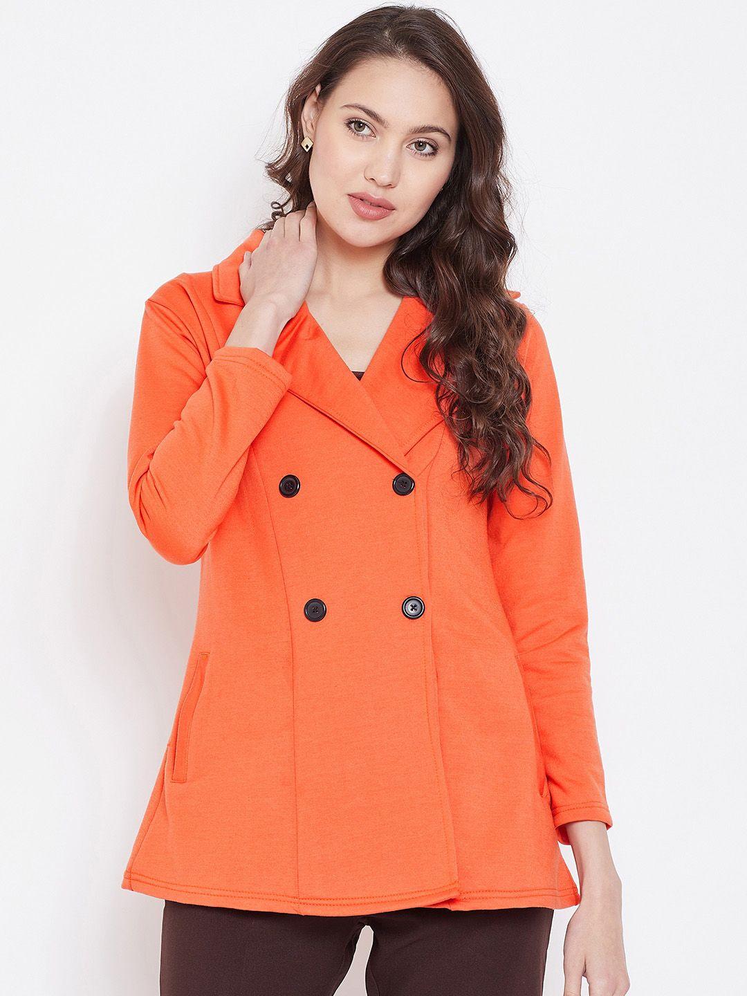 belle-fille-women-orange-double-breasted-solid-jacket