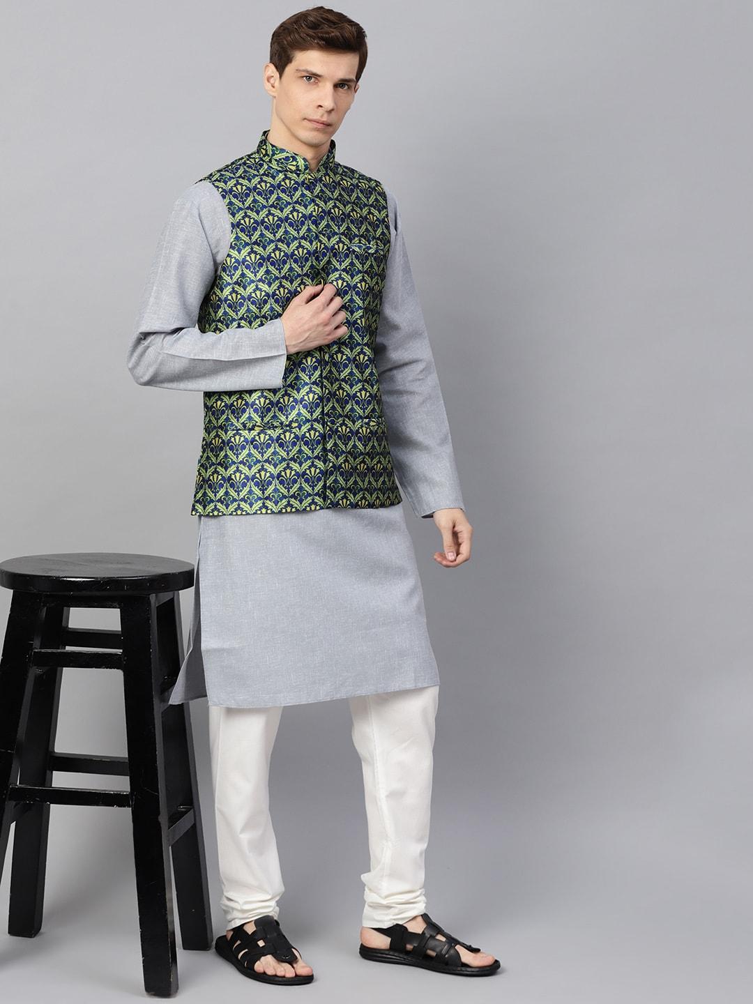 sojanya-men-blue-&-green-printed-nehru-jacket
