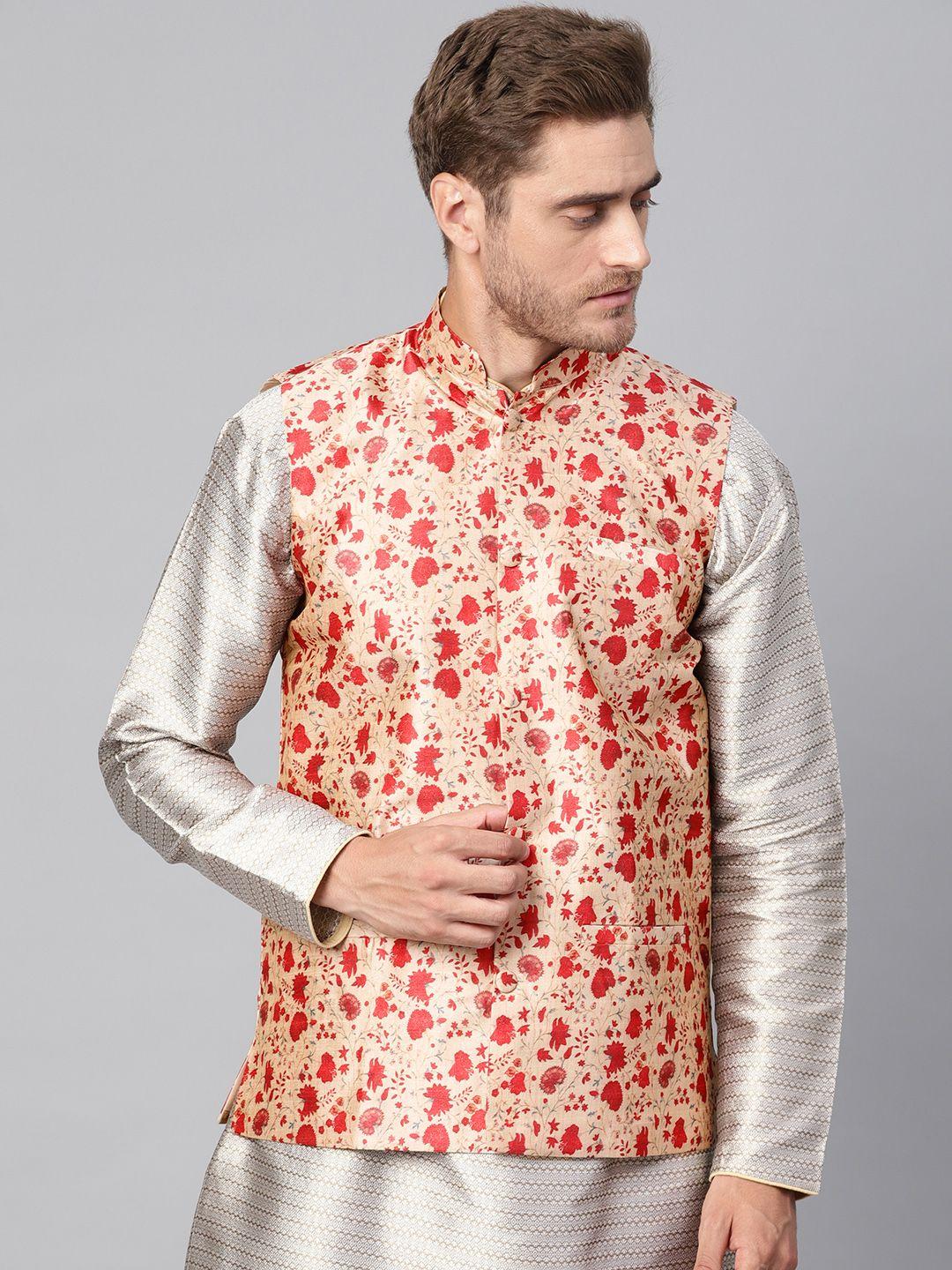 sojanya-men-beige-&-red-printed-nehru-jacket