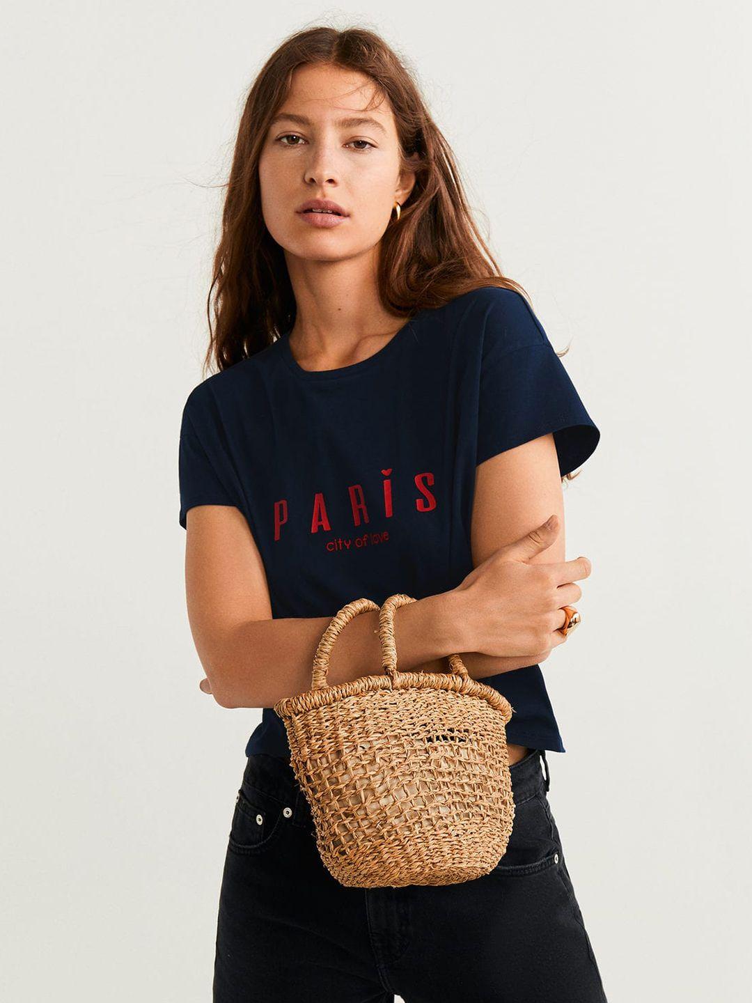 mango-women-navy-blue-&-red-printed-detail-pure-cotton-top