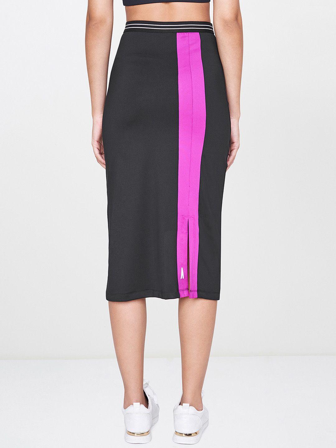 and-women-black-&-magenta-solid-midi-length-activewear-pencil-skirt