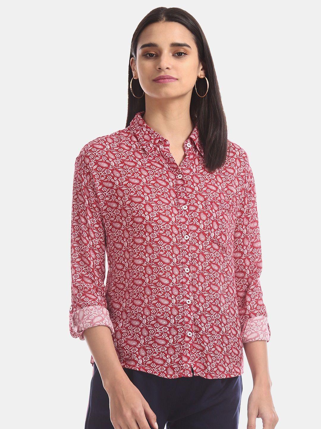 u.s.-polo-assn.-women-women-red-&-white-regular-fit-printed-casual-shirt