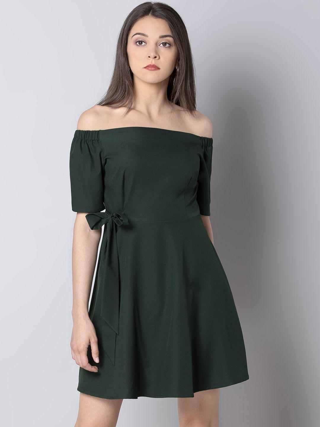 faballey-women-green-fit-and-flare-dress