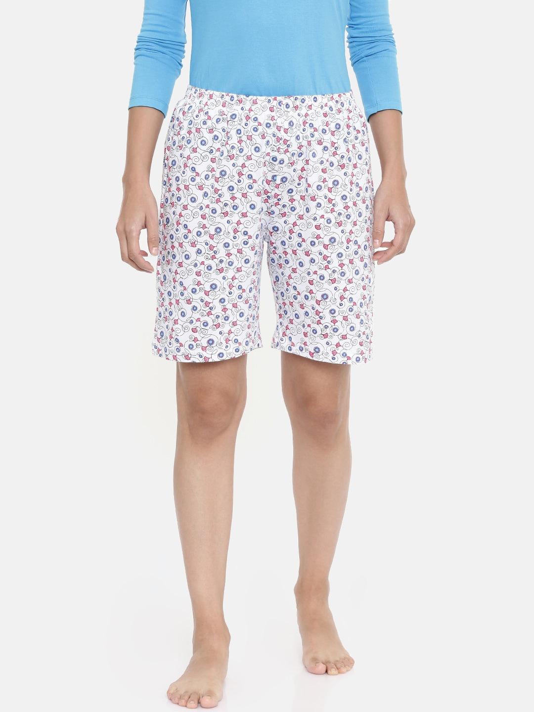 zebu-women-white-&-pink-printed-lounge-shorts