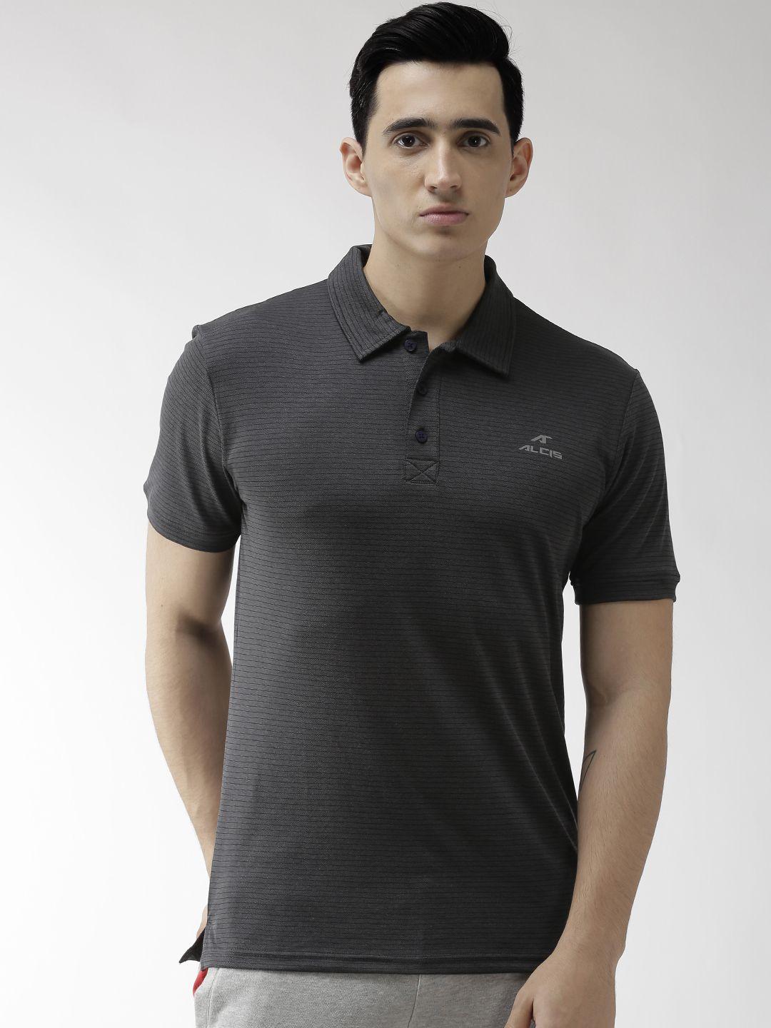 alcis-men-charcoal-grey-striped--polo-collar-training-t-shirt