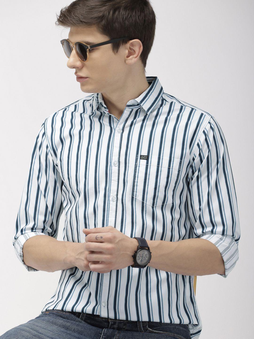 the-indian-garage-co-men-white-&-teal-blue-slim-fit-striped-casual-shirt