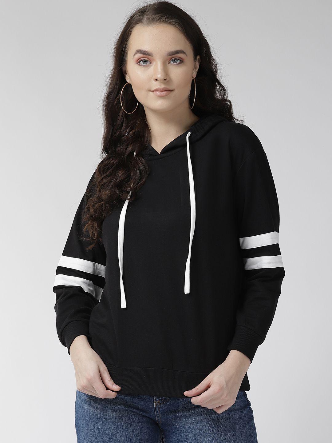 pluss-women-black-solid-hooded-sweatshirt