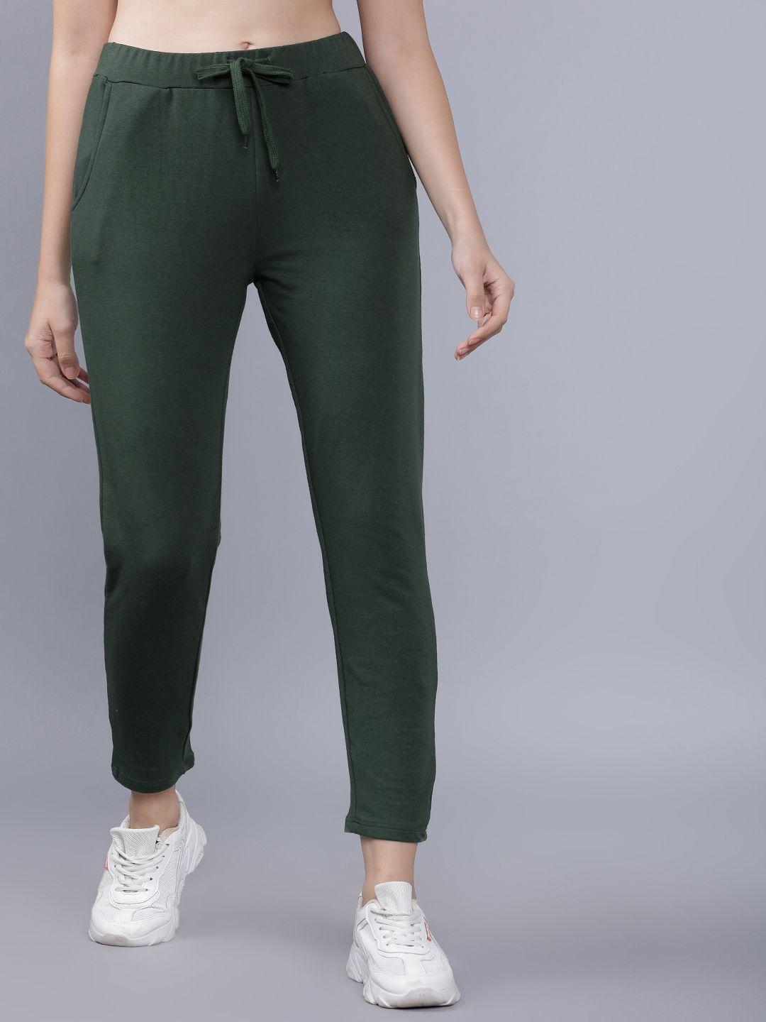 tokyo-talkies-women-olive-green-solid-slim-fit-track-pants