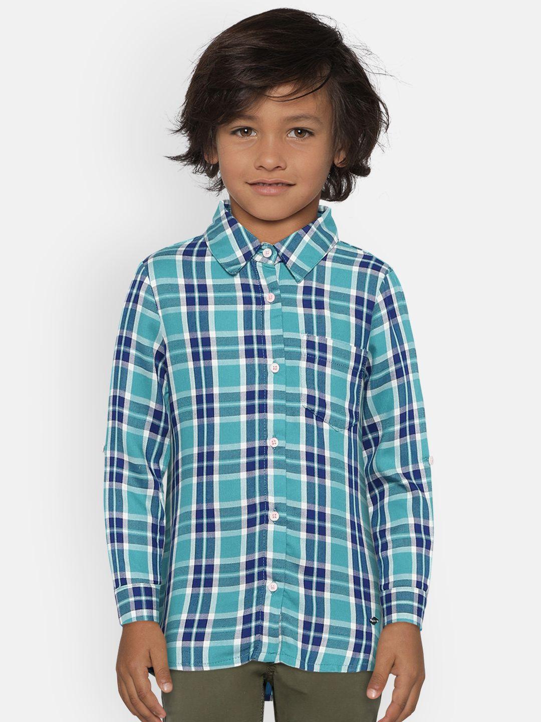 lee-cooper-boys-blue-&-navy-blue-regular-fit-checked-casual-shirt
