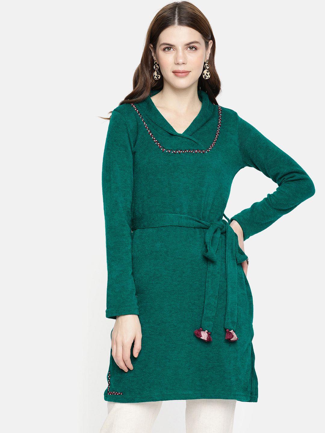 global-desi-women-green-solid-sweater-tunic