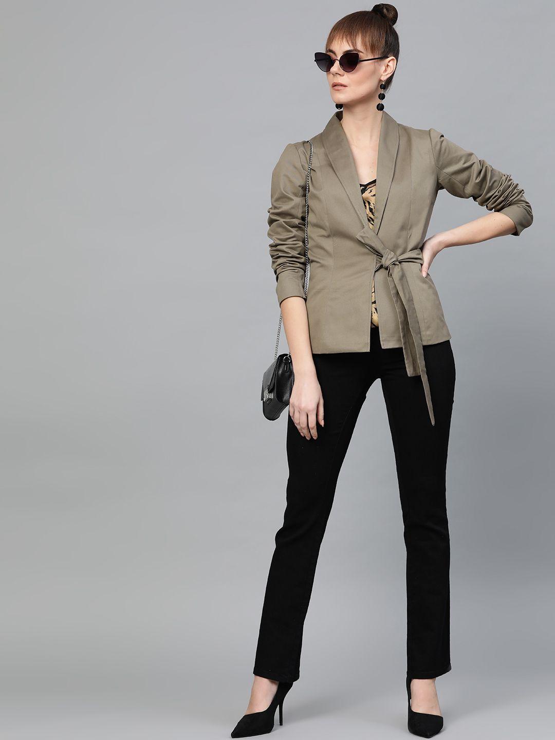 popnetic-women-taupe-open-front-solid-casual-pure-cotton-blazer