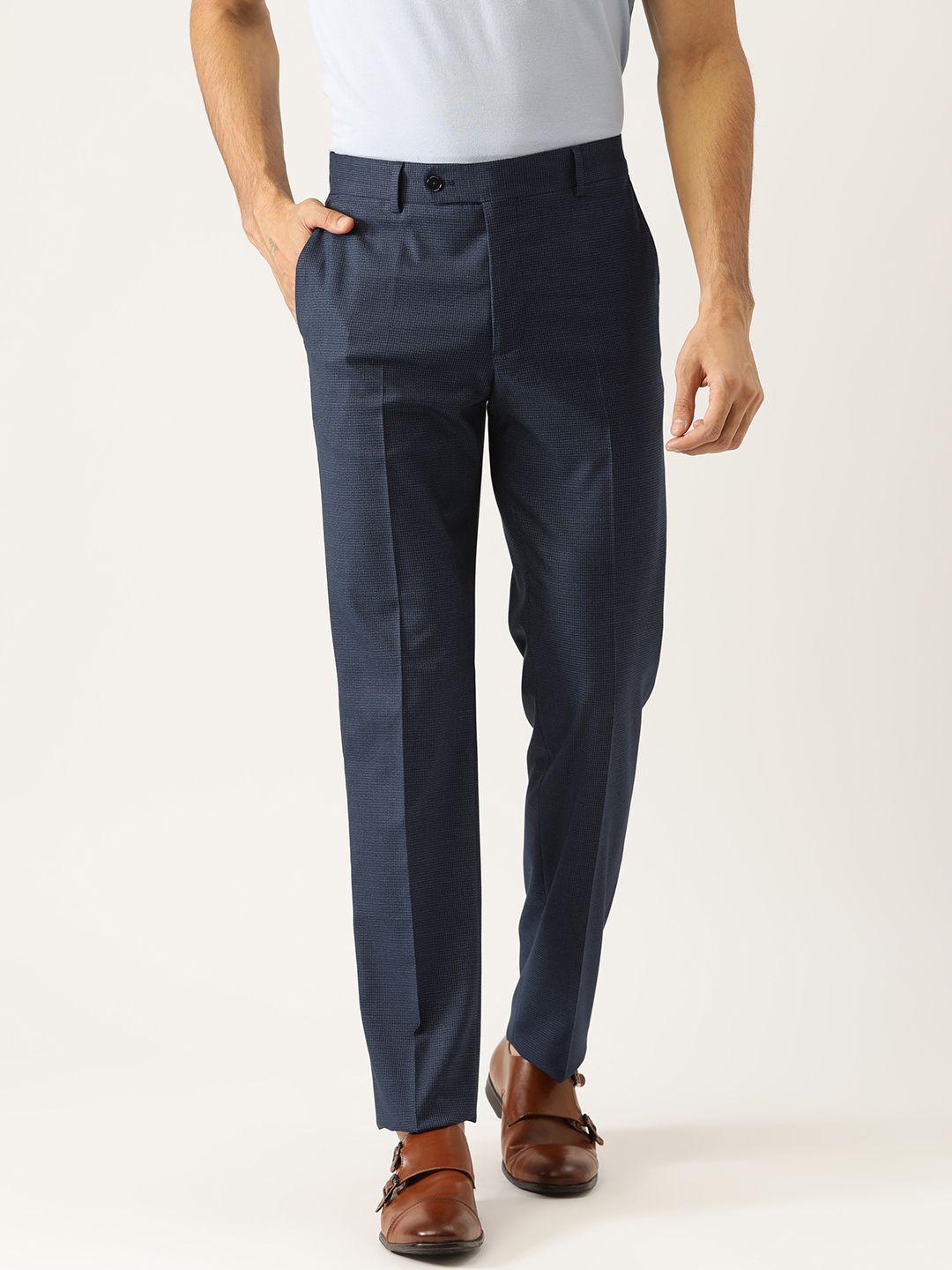 mango-man-men-navy-blue-&-black-slim-fit-checked-regular-trousers