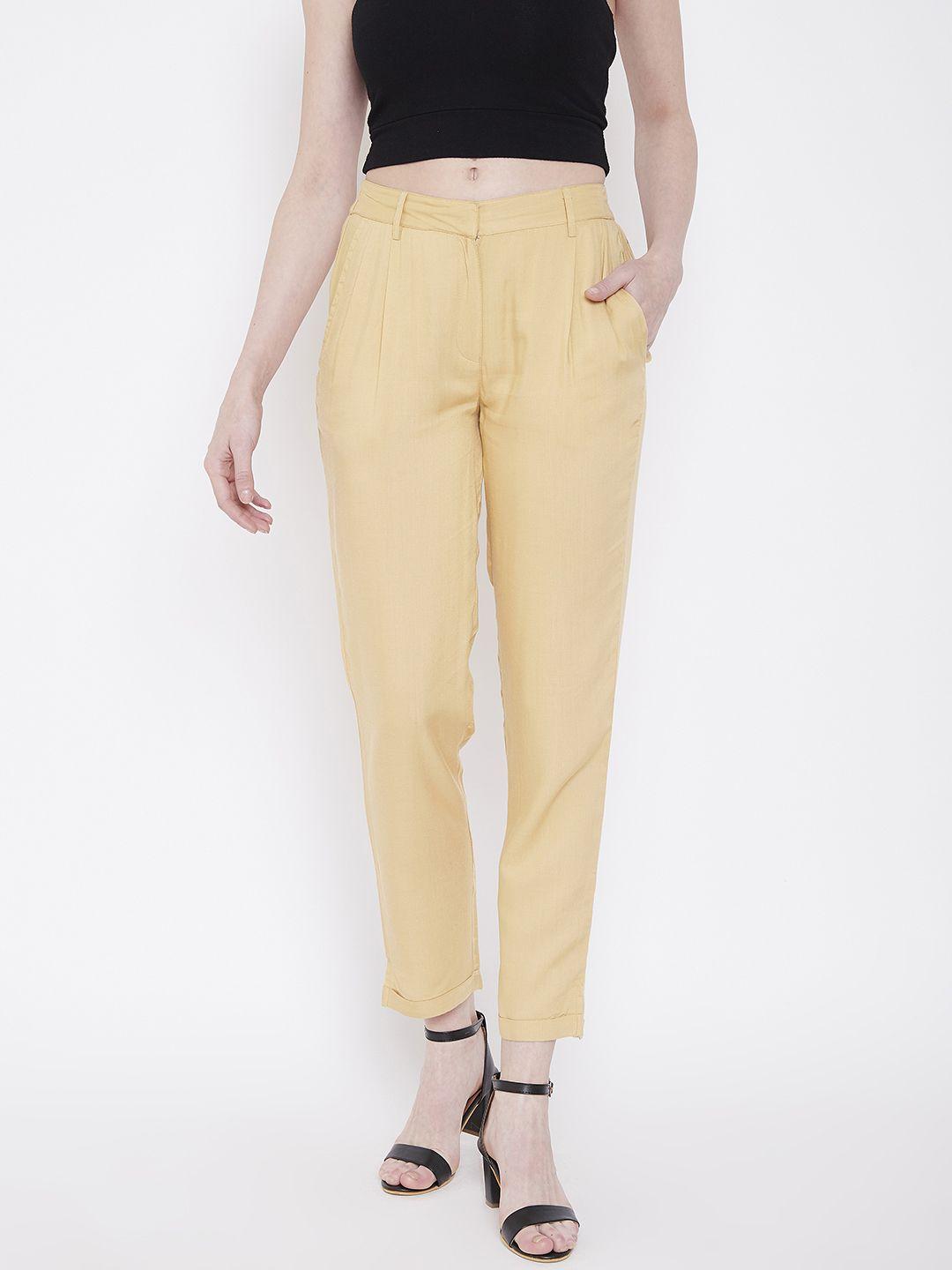 deewa-women-beige-straight-fit-solid-regular-trousers