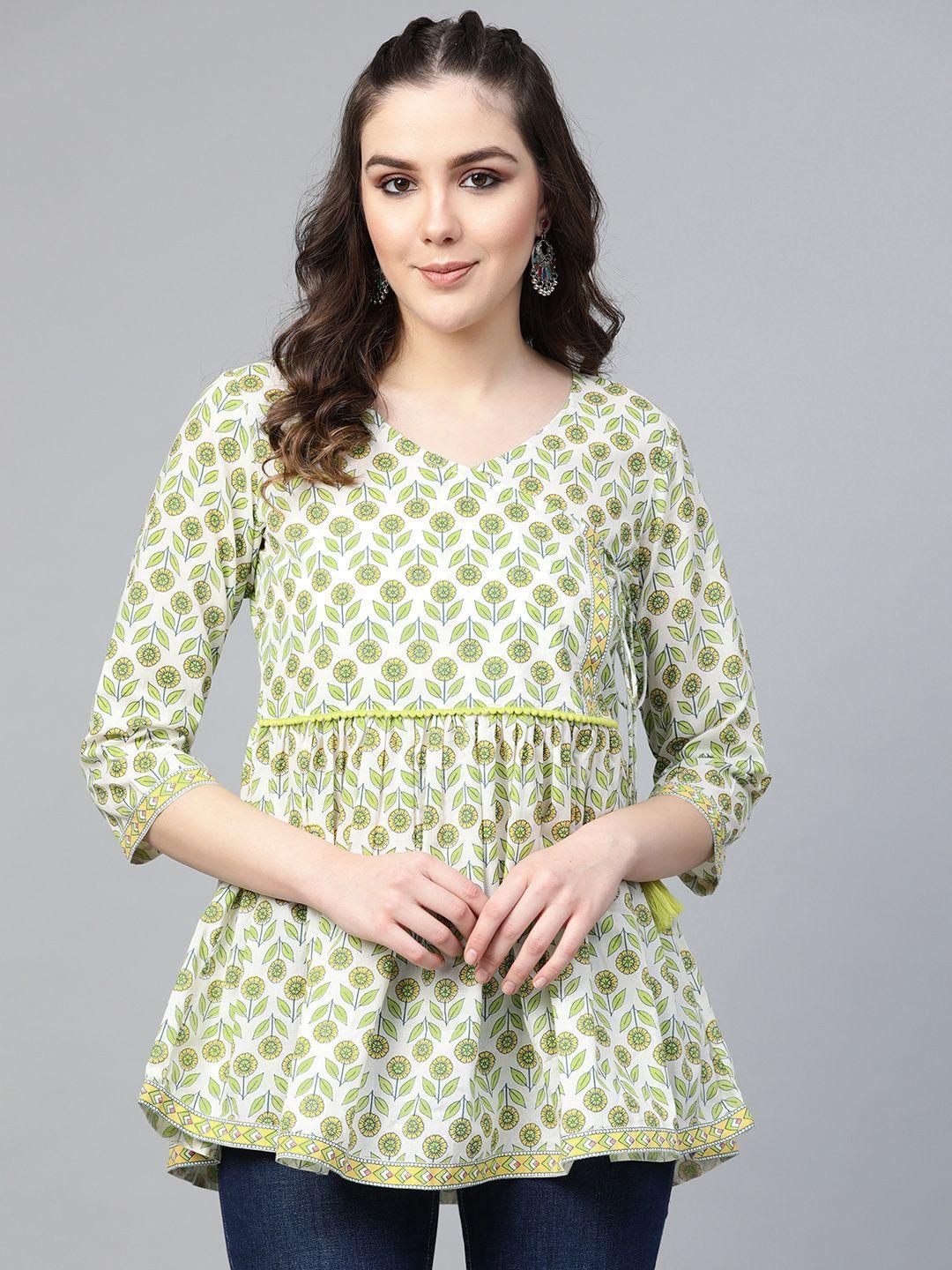 varanga-women-off-white-&-green-printed-tunic