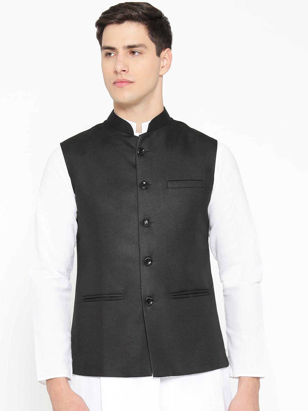 badoliya-&-sons-men-black-solid-nehru-jacket