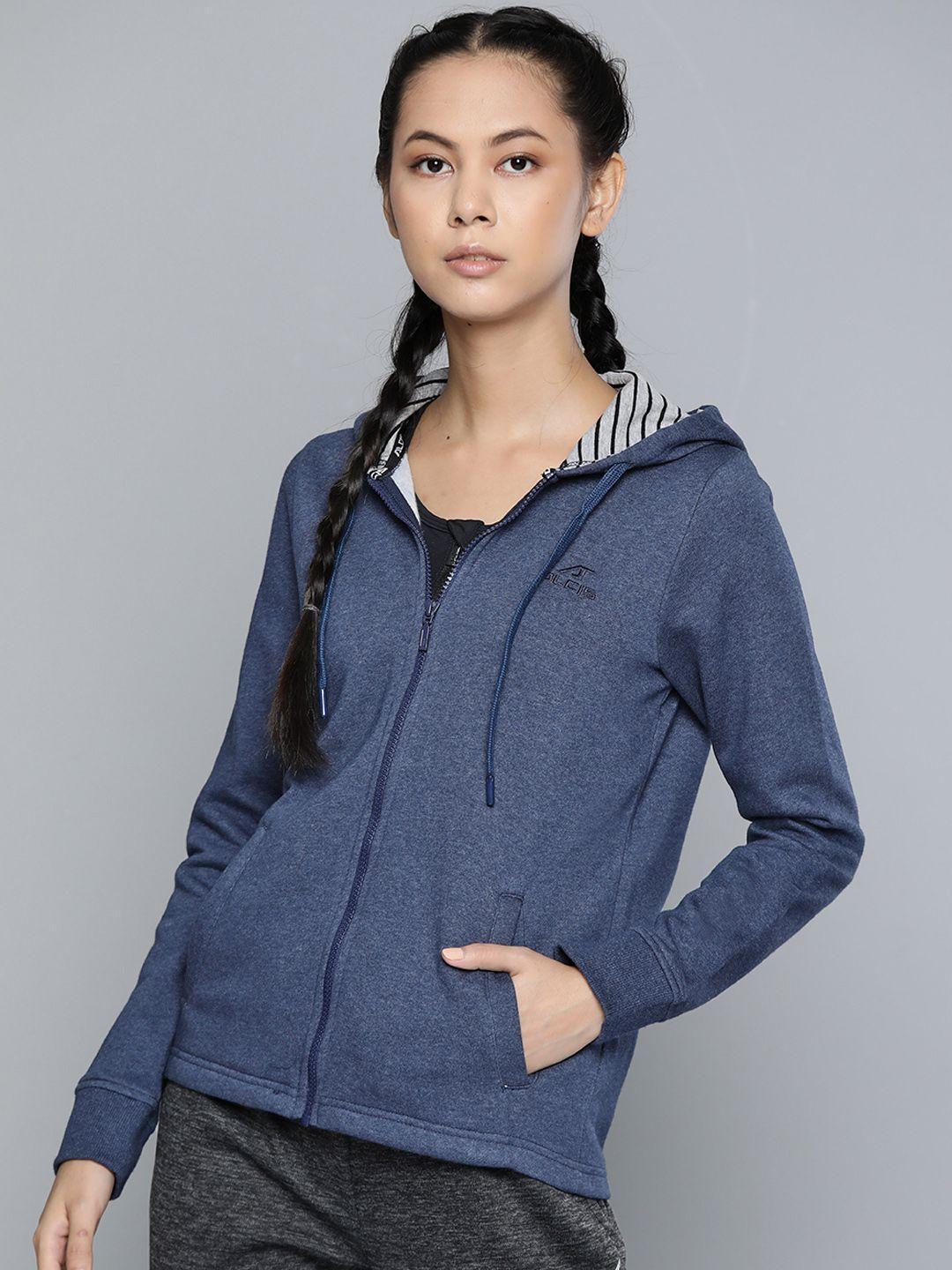 alcis-women-navy-blue-solid-melange-effect-hooded-sweatshirt