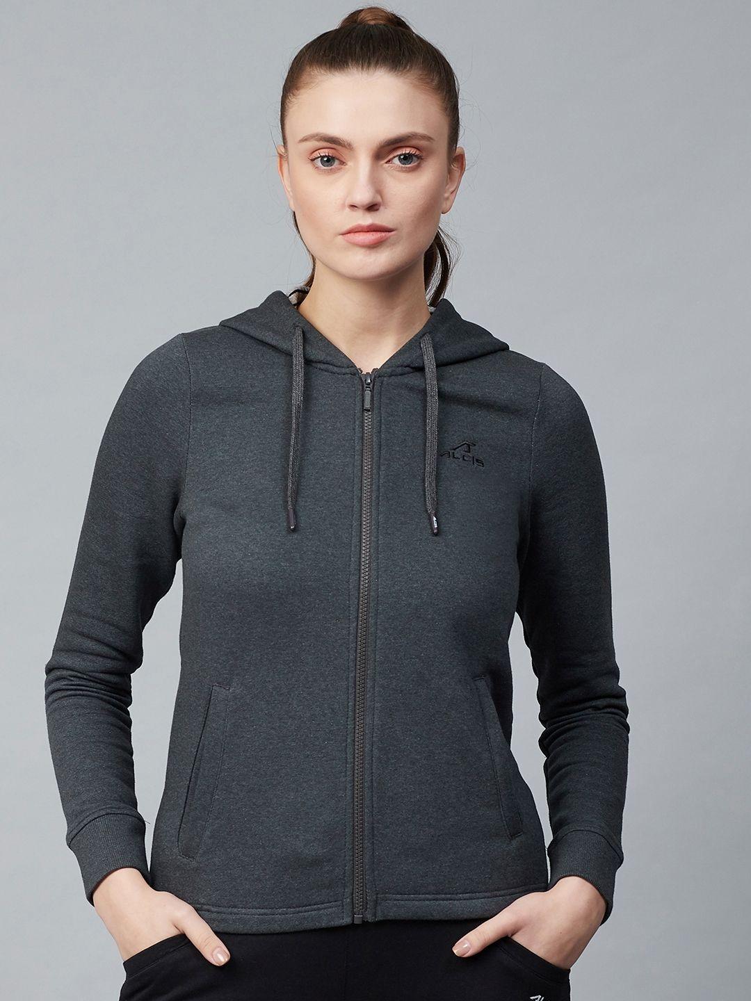 alcis-women-charcoal-grey-solid-hooded-front-open-sweatshirt