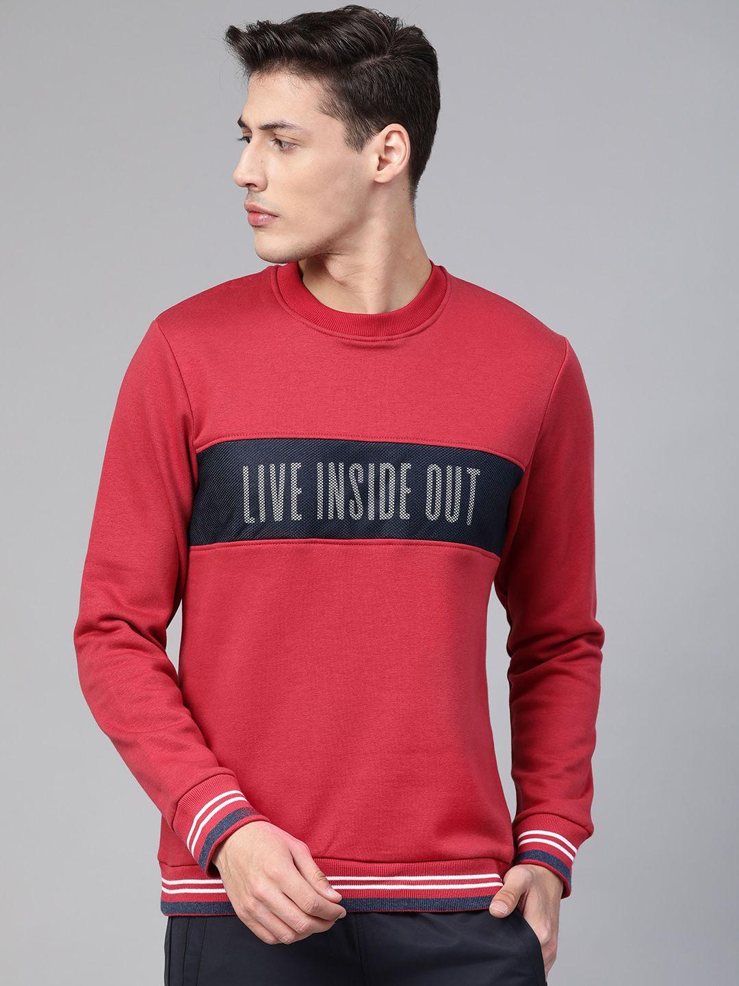 alcis-men-red-&-navy-blue-printed-detail-sports-sweatshirt