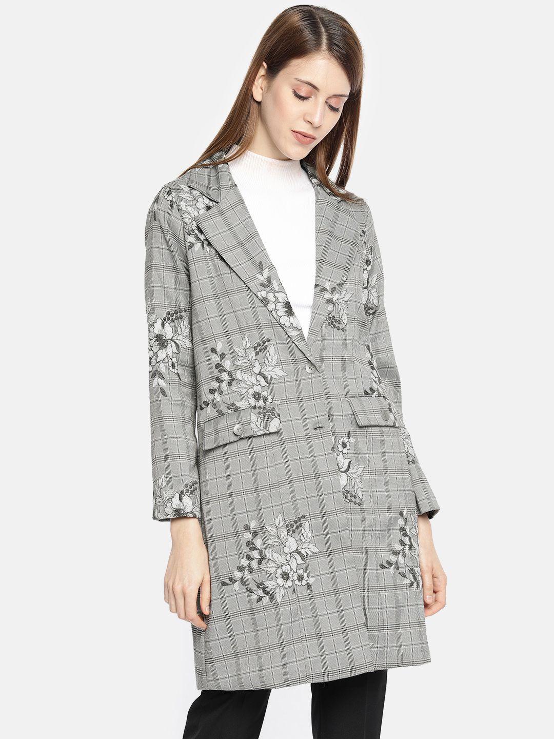 and-women-grey-&-white-checked-longline-tailored-jacket