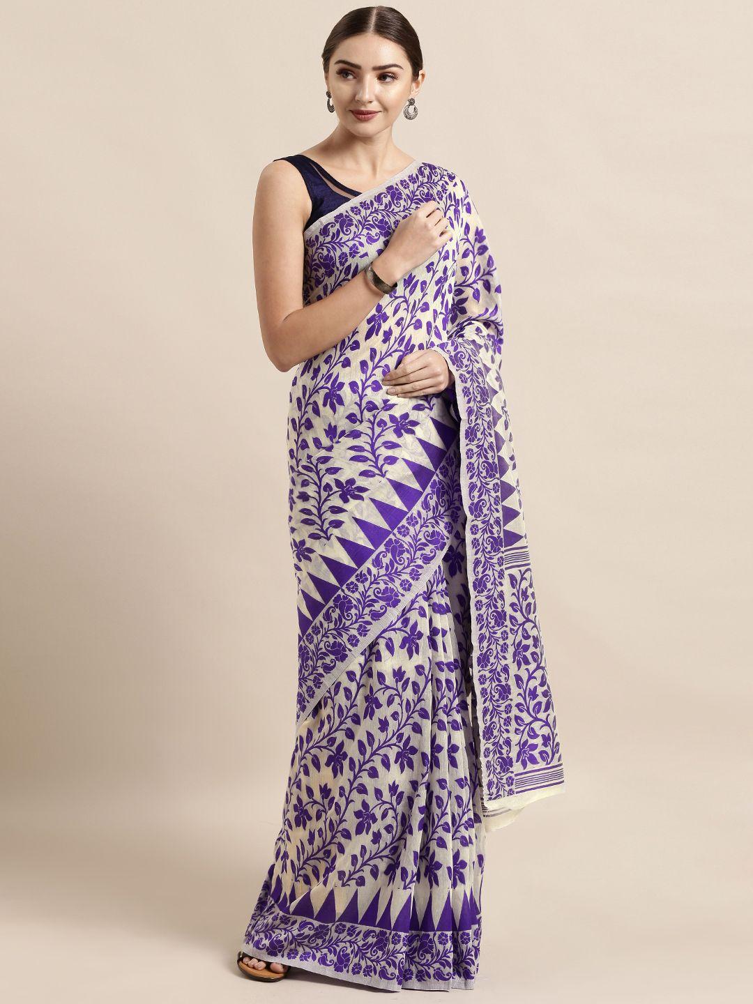 vastranand-off-white-&-purple-silk-cotton-woven-design-jamdani-saree