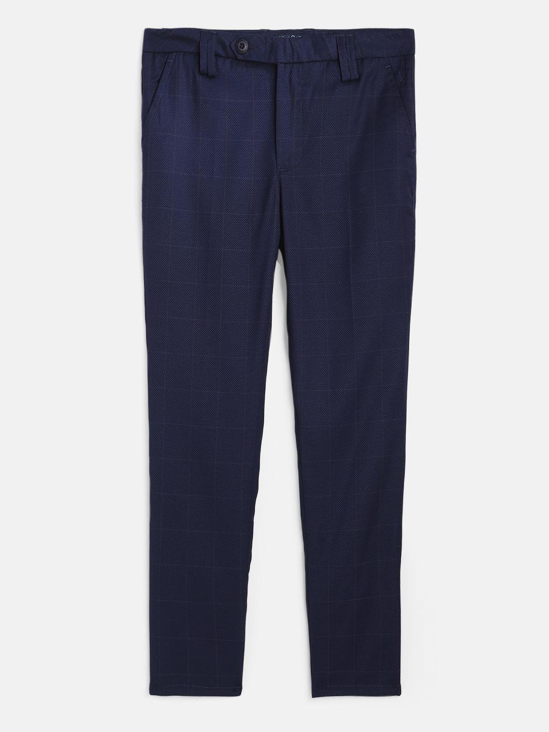 allen-solly-junior-boys-navy-blue-slim-fit-checked-regular-trousers