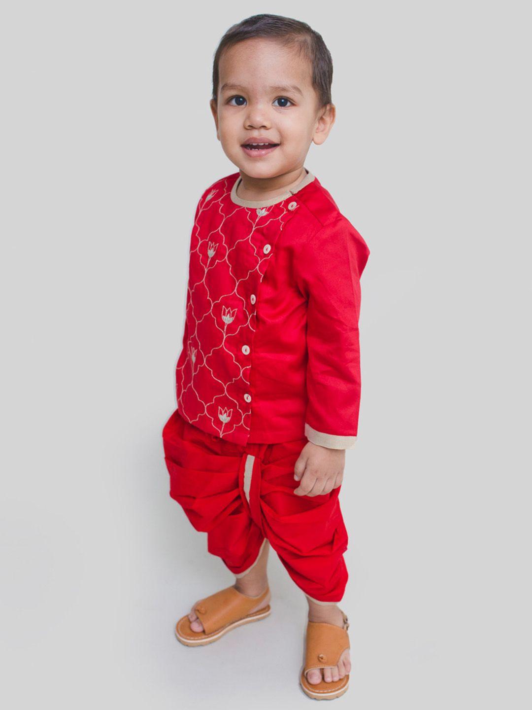 tiber-taber-boys-red-embroidered-kurta-with-dhoti-pants