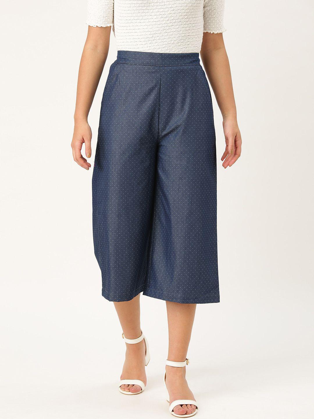 style-quotient-women-navy-blue-&-white-relaxed-loose-fit-chambray-self-design-culottes