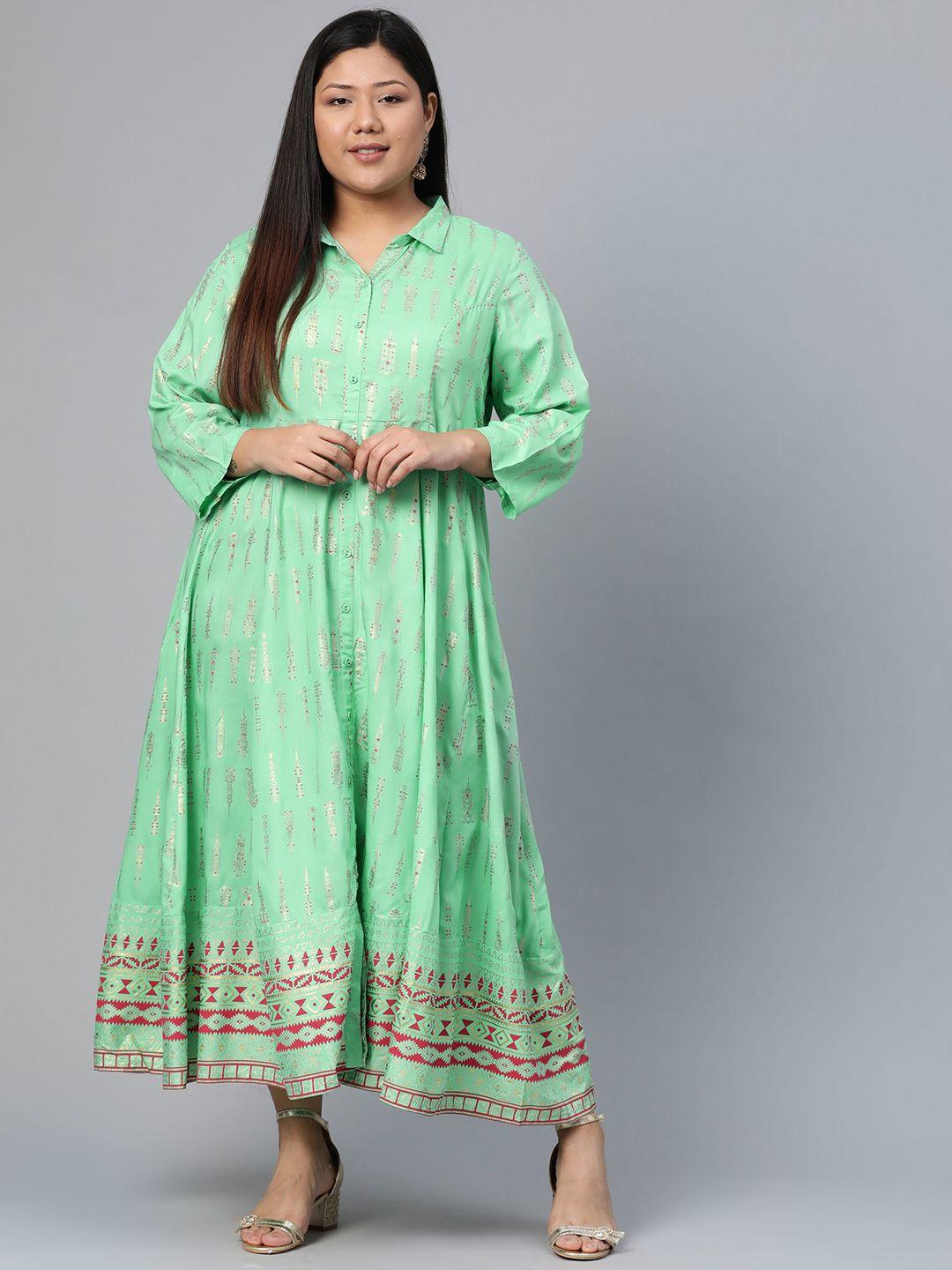 rangriti-women-green-&-golden-printed-maxi-dress