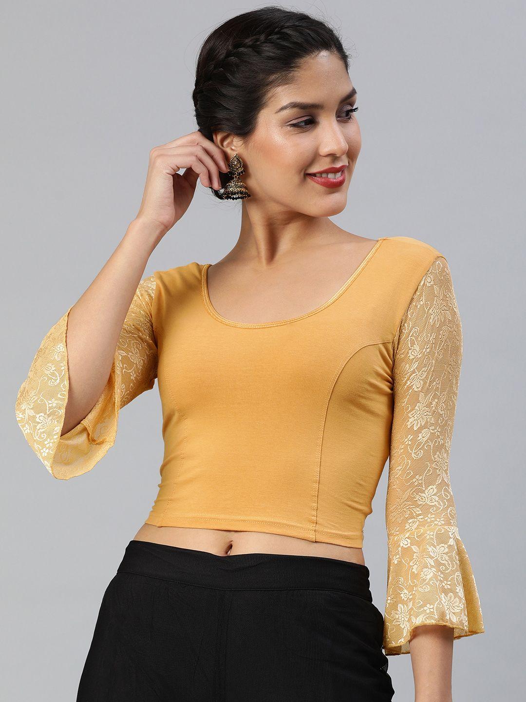 inddus-beige-cotton-stretch-saree-blouse-with-lace-detail